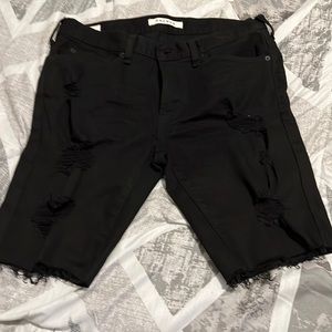 Black ripped mens jean shorts